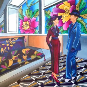 Tableau en huile "la discution"